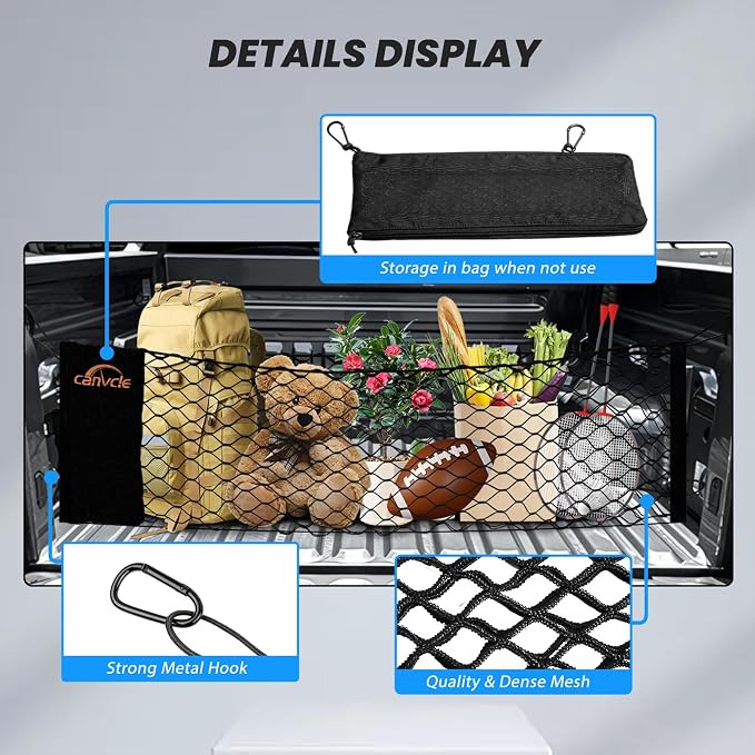 Truck Bed Cargo Net for Ford Maverick 2022-2026, Envelope Style Pickup Truck Bed Net for Maverick Accessories, Upgraded Trunk Cargo Net Storage Bag with Metal Carabiners