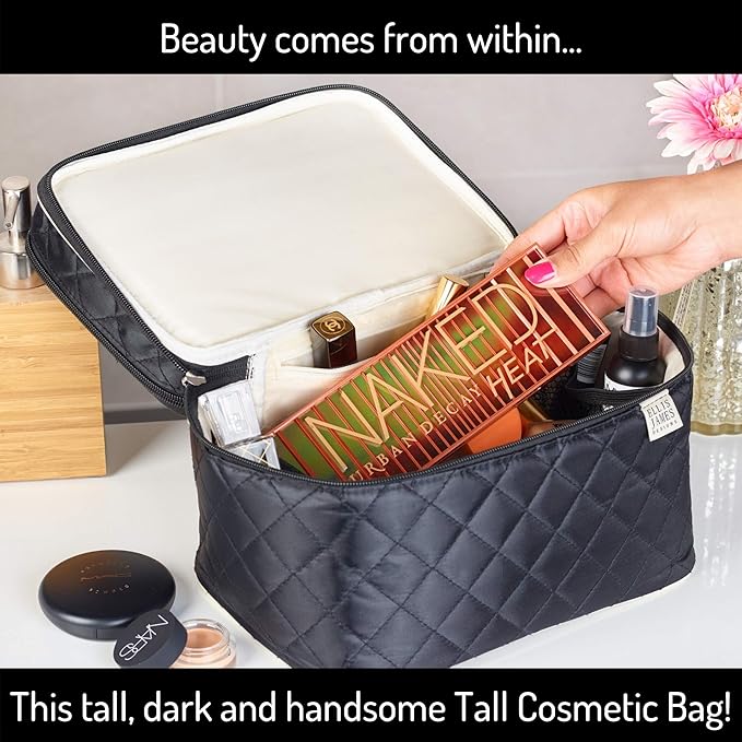ELLIS JAMES DESIGNS Large Travel Makeup Bag for Women - Black Make Up Bag for Women - Travel Cosmetic Bag - Makeup Case Gifts for Women, Makeup Organizer Bag, Travel Toiletry Bag for Women