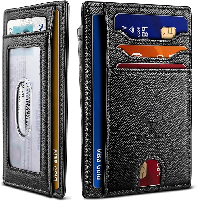 BULLIANT Slim Wallet, Skinny Minimal Thin Front Pocket Wallet Card Holder For Men 7Cards 3.15"x4.5",Gift-Boxed