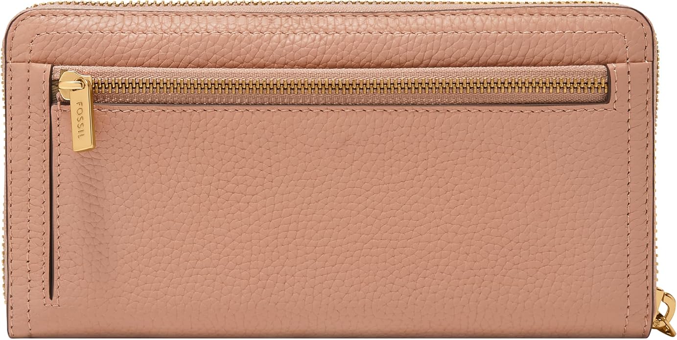 Fossil Women's Logan Leather RFID-Blocking Zip Around Clutch Wallet with Wristlet Strap for Women