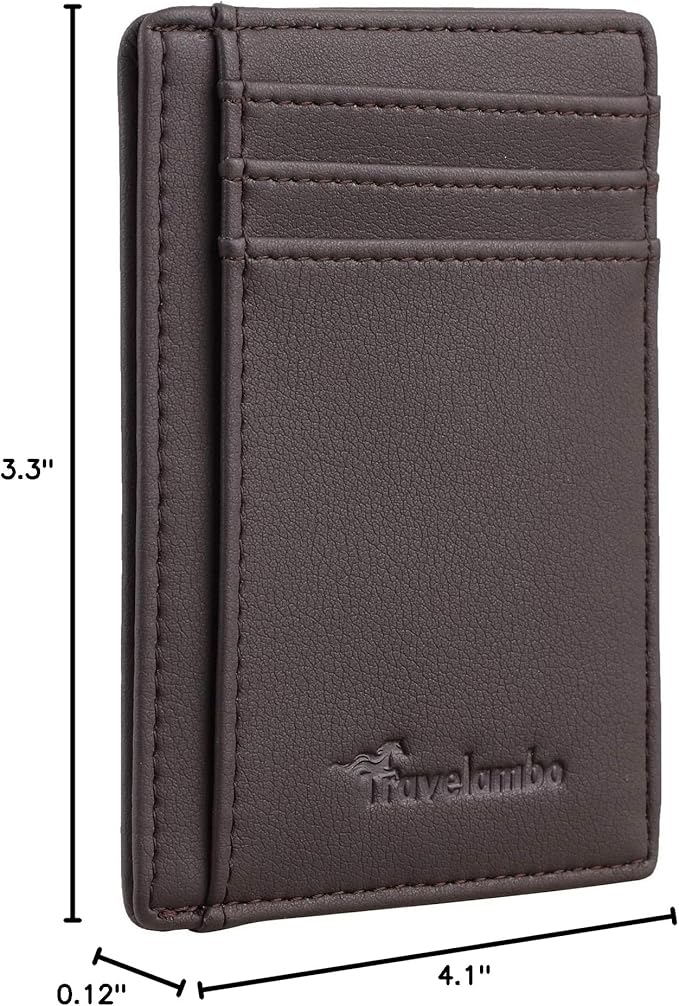 Travelambo Front Pocket Minimalist Leather Slim Wallet RFID Blocking Medium Size