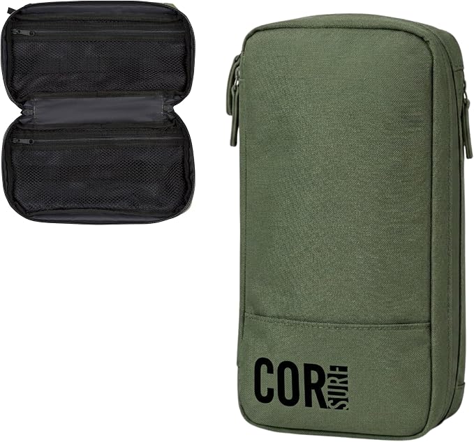 COR Surf Compact Toiletry Travel Bag Hanging, Premium Mens and Women Dopp Kit for Travel | Waterproof with 4 Separate Compartments and Waterproof Zippers (Dark Green)
