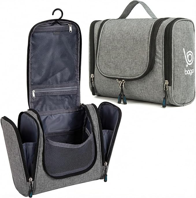 Bago Travel Toiletry Bag for Women and Men - Large Waterproof Hanging Large Toiletry Bag for Bathroom and Travel Bag for Toiletries Organizer - Makeup Bag (SnowGray)
