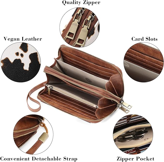 GAEKEAO Wallet for Women Clutch RFID Blocking Wristlet Leather Purse Large Capacity Credit Card Holder with Grip Hand Strap
