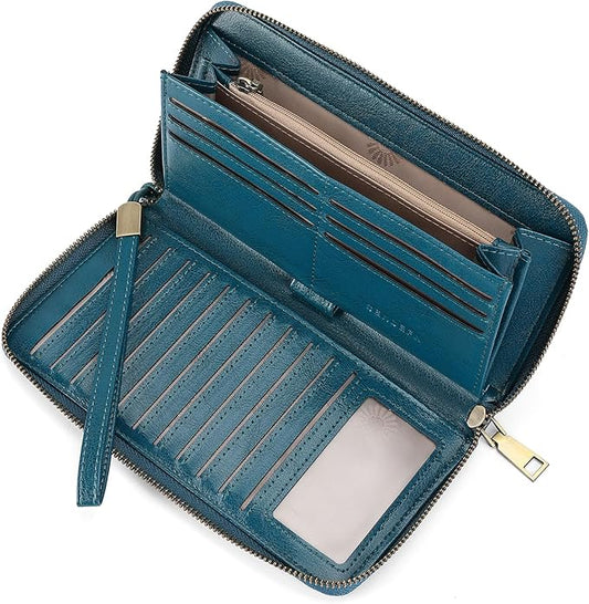 SENDEFN Leather Women's Wallets RFID Blocking Zip Around Large Capacity Long Credit Card Holder Wallet