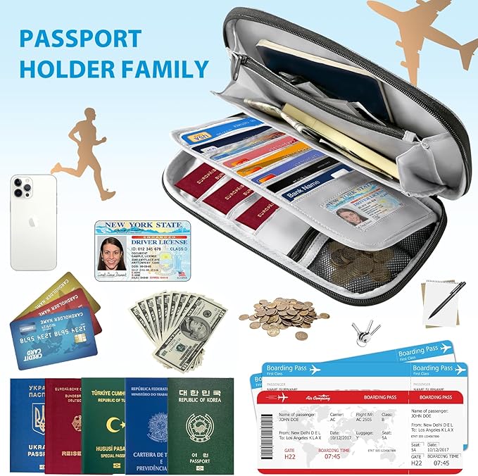 Passport Holder Wallet for Family, RFID Blocking Travel Document Organizer Multiple Passport Wallet for Men & Women, Waterproof Travel Essentials