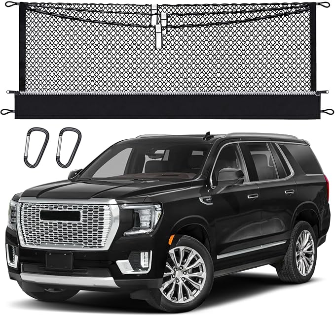 3-Layer Cargo Net for Chevrolet Tahoe & Suburban, GMC Yukon & Yukon XL, Cadillac Escalade 2021-2026, Zipper Bag Trunk Net for SUV, Heavy Duty Oxford Cargo Organizer Storage Nets with Carabiners
