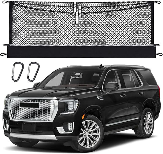 3-Layer Cargo Net for Chevrolet Tahoe & Suburban, GMC Yukon & Yukon XL, Cadillac Escalade 2021-2026, Zipper Bag Trunk Net for SUV, Heavy Duty Oxford Cargo Organizer Storage Nets with Carabiners