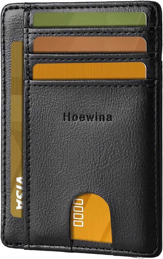 Hoewina Slim Wallet for Men, Credit Card Holder Wallet, Minimalist Design - RFID Blocking Front Pocket Leather Thin Wallet for Men and Women(Cloud Black)