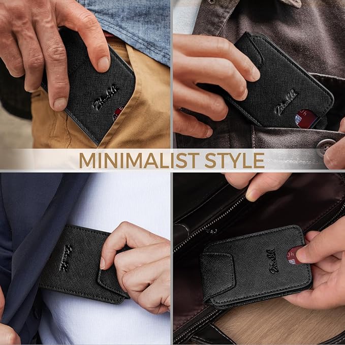 Zitahli Slim Wallet for Men Front Pocket – Thin Minimalist Credit Card Holder with Magnetic Closure & Elastic Cash Strap, RFID Blocking Wallet Holds up to 10 Cards & 15 Bills