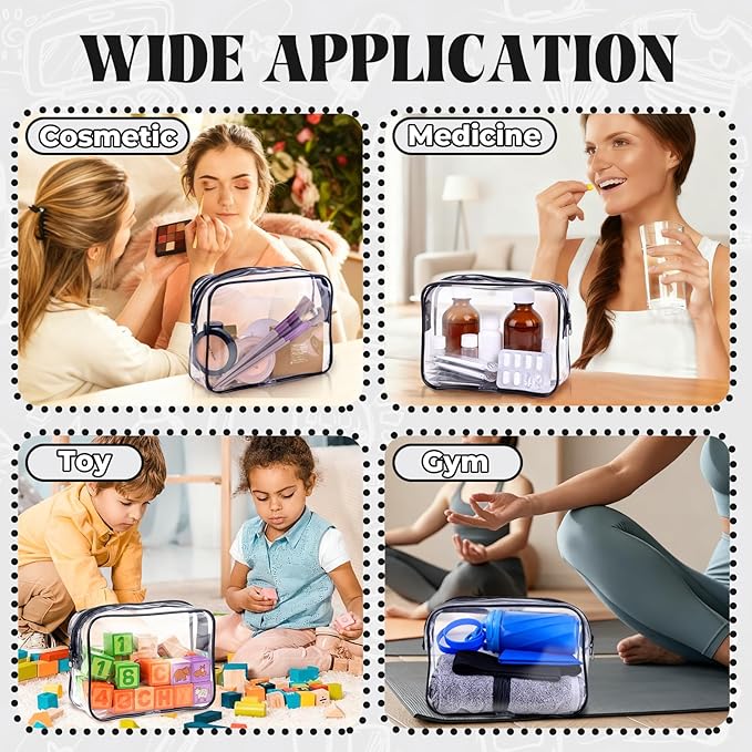 6 Pieces Clear Makeup Bags Bulk TSA Approved Toiletry Bag for Travel PVC Waterproof Clear Cosmetic Pouch with Zipper for Men and Women Carry-on Travel Essentials (Black)