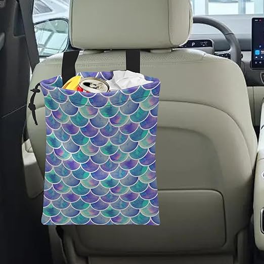 Car Trash Bag Hanging Mermaid Rainbow Scales Car Trash Can Waterproof Garbage Bag Hanging for Car Back Seat