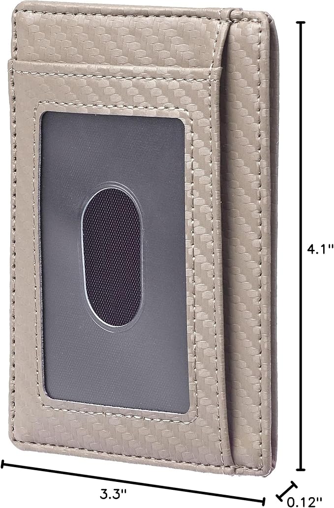 Travelambo Front Pocket Minimalist Leather Slim Wallet RFID Blocking Carbon Fiber Texture