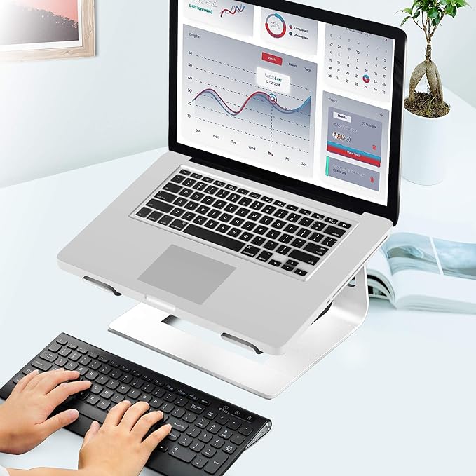 Orionstar Ergonomic Laptop Stand, Premium 5mm Aluminum Riser for 10-15.6 Inch Notebook Computer, Tool-Free Detachable Elevator Holder for Desk Office, Sturdy Riser for Eye-Level Neck Relief, Silver