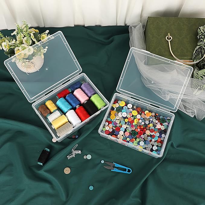 BTSKY Clear Plastic Storage Box with Flap Lid, Multipurpose Craft Organizers and Storage Box Art Supply Storage Organizer Plastic Sewing Box for Beads Pencils Notebooks, 4 Pack Small