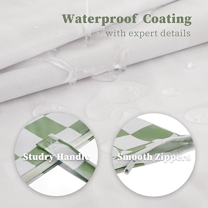 Ohocut Checkered 2 Pcs Large Travel Laundry Bags for Dirty Clothes, Aesthetic Trendy Waterproof Washable Laundry Bag with Handle for Travel, Gym, Swimming Pool Sage Green