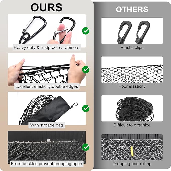 Truck Bed Cargo Net for GMC Sierra 1500 & Chevy Silverado 1500 2013-2024, Envelope Style Pickup Cargo Net with Storage Bag, Heavy Duty Elastic Mesh Organizer with Carabiners, Secures Groceries & Gear