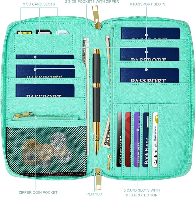 Family Passport Holder Wallet RFID Blocking Document Organizer PU Leather Mulit-purpose Travel Wallet Credit Cards Case for Women Men, Watercoler Floral