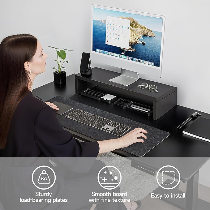 Monitor Stand Riser, Desktop Stand for PC/Laptop/Printer, Wood Monitor Riser with Storage, Computer Stand Keyboard Organizer, Black, 15.7 Inch
