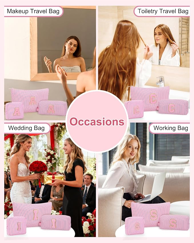 MONSTINA Personalized Initial Makeup Case for Women,Make Up Case for Girlfriend Bridesmaid Wife,Birthday Gift for Her Cute Toiletry Bag,3PCS,Pink L