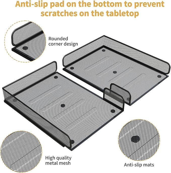 Steel Mesh Side Open Tray for Desk Organizer, 1 or 2 Directions, Stackable, Magnetic (Black)