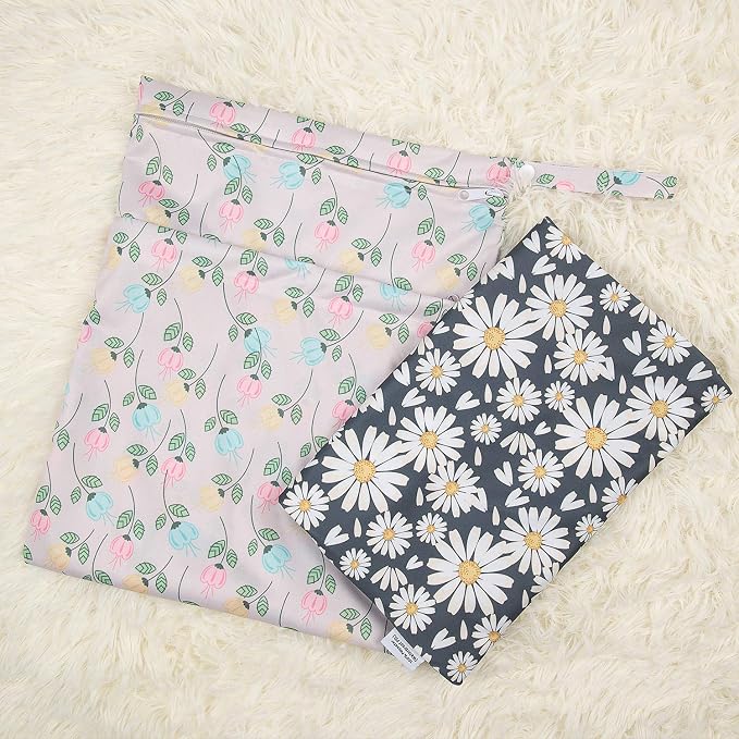 ALVA ALVABABY 2pcs Cloth Diaper Wet Dry Bags Waterproof Reusable with Two Zippered Pockets Travel Beach Pool Daycare Soiled Baby Items Yoga Gym Bag for Swimsuits or Wet Clothes L0821