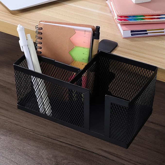 Operitacx Clip on Desk Organizer with Clamp Cup Holder and Phone Stand Multifunctional Desktop Storage for Pens and Accessories Space-Saving Black Desk Side Organizer for Home and Office