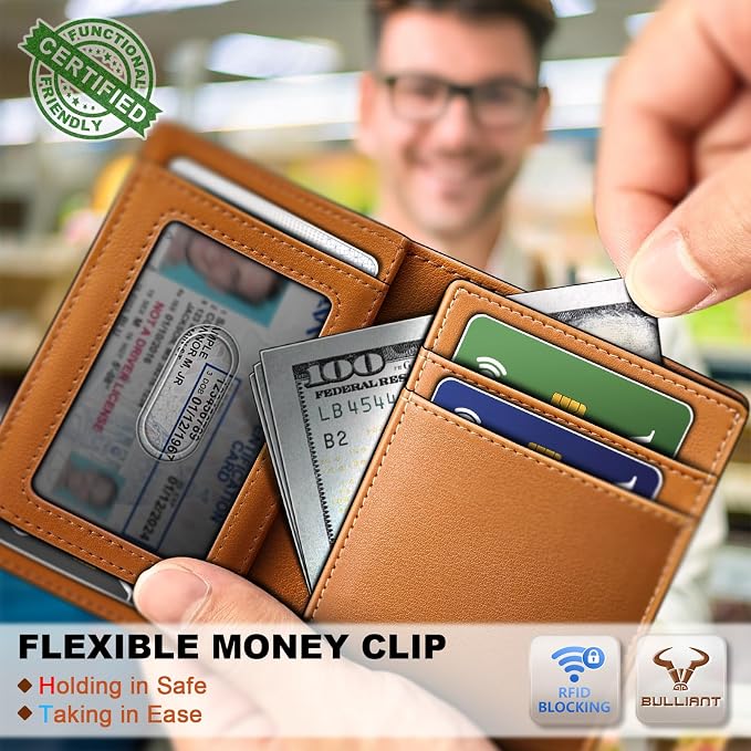 BULLIANT Slim Wallet For Men 12Cards,Magnetic Flip Build-in Money Clip Airtag Compatible-RFID Blocking