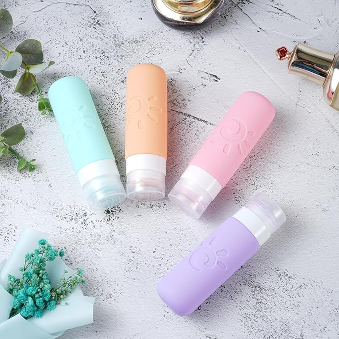 Zafit Travel Bottles for Toiletries, TSA Approved Travel Containers 3oz Leak Proof Travel Tubs Refillable Liquid Travel Accessories for Shampoo Conditioner Lotion Body Wash(Multicolored C)