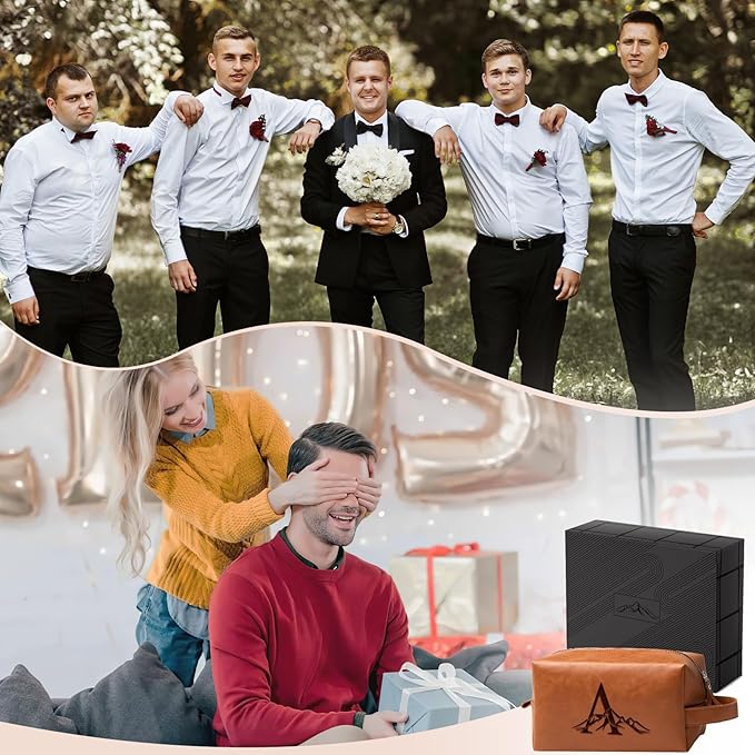 Personalized Gifts Travel Toiletry Bag for Men Engraved Initial PU Leather Waterproof Shaving Bag for Toiletries Accessories Fathers Day Birthday Gift for Men Dad Husband Son, Light Brown Z