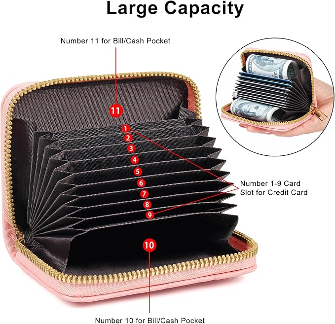 EcoVision Credit Card Holder RFID Card Case Wallet, Small Accordion Zipper Card Case Holder, Card Organizer Case for Women Men