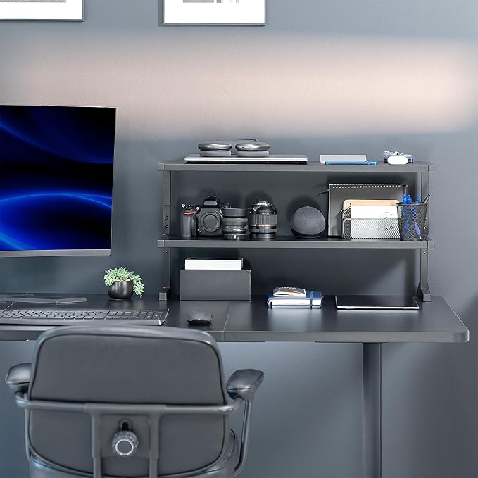 VIVO Clamp-on 30 inch Above or Below Desk 2-Tier Shelving Unit for Table Accessories, Gaming Devices, and More, Storage Tray, Desktop Organizer, Black, STAND-SHELF30C