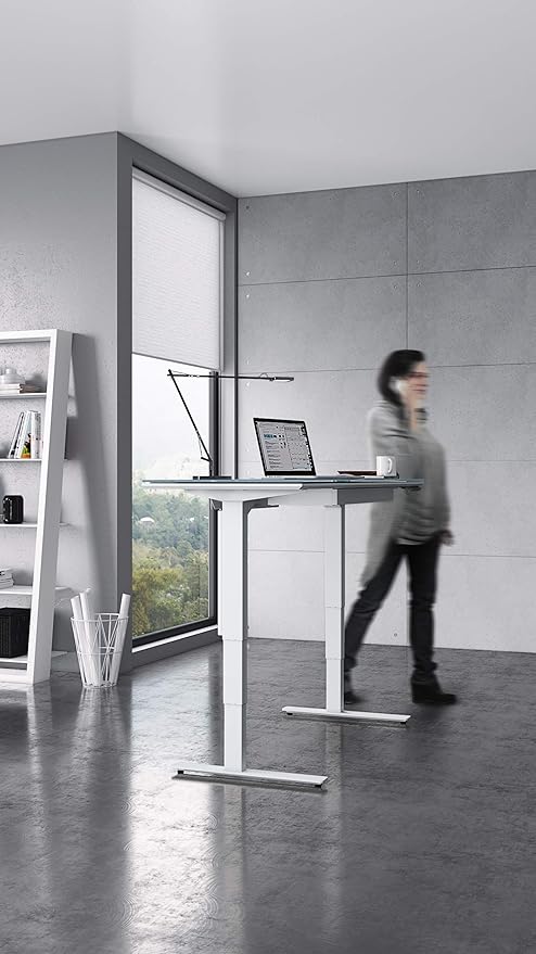 BDI Furniture Centro 6452-2 - 66'' x 30" Standing Desk for Home or Office, Electric Height Adjustable with Memory Preset, Cable Management and Satin-Etched Glass Top, Satin White