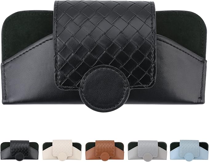 KINIVA Sunglasses Holder for Car Visor Leather Glasses Case with Clips for Car Visor Automotive Interior Visor Accessories Apply to All Car Models (10 Black)