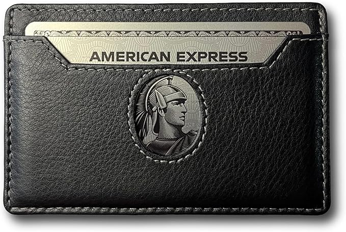 2 Card Minimalist Wallet for Men & Women - Genuine Leather Ultra Thin Black Credit Card Holder - Compatible with American Express Platinum