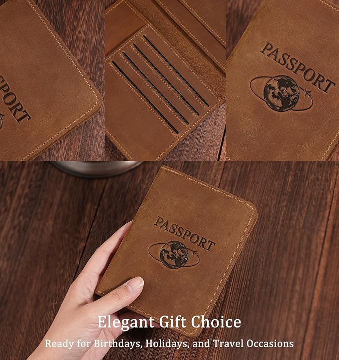 Slim Full-Grain Leather Passport Holder for Travel Women and Men | Passport Wallet for Men & Women, Lightweight Travel Passport Wallet with Card Slots & Gift Box 5.5″ × 4.1″ (Brown)