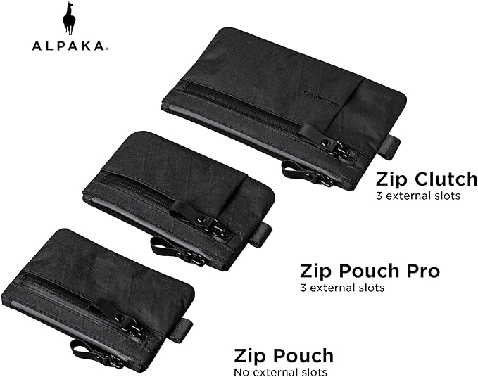 ALPAKA Zip Pouch Black X-Pac- RFID-Blocking Small Cash and Card Zip Wallet with Carbon Neutral, Weatherproof Fabrics, YKK Zipper, EDC Pouch for Men Travel
