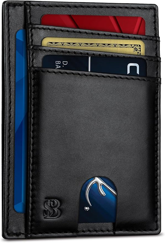 SERMAN BRANDS RFID Blocking Slim Minimalist Mens Front Pocket Wallet. Thin Card Holder. Full Grain Leather Wallets for Men