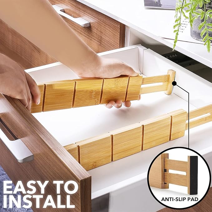 SpaceAid Bamboo 13.25-17??Drawer Dividers (Need 2.35" Deep Drawer) Kitchen Adjustable Organizers, Expandable Organization for Home, Office, Dressers, 4 Dividers with 9 Inserts