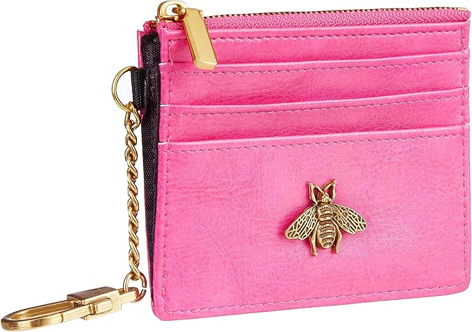 SEAVILIA Card Holder Keychain Wallet for Women with ID Window RFID Coin Purse Bee Gifts Slim Minimalist Small Wallet