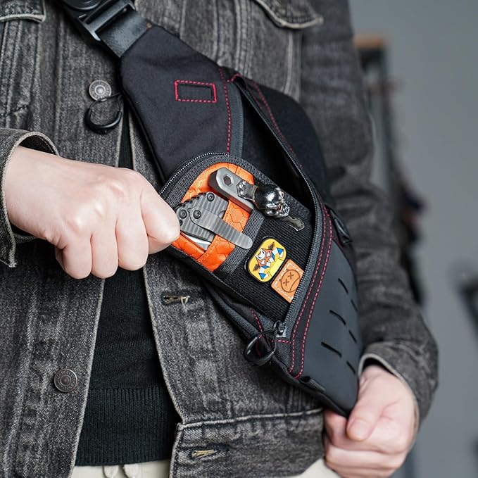 VIPERADE VE10 EDC Pouch Small Pocket Tool Pouch with 10 Compartments, Men's Pocket Organizer for Multitools, EDC Organizer with Patches Area for DIY (Black+Orange)