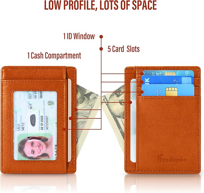 Travelambo Slim Wallet Front Pocket Minimalist Leather RFID Blocking Medium Size