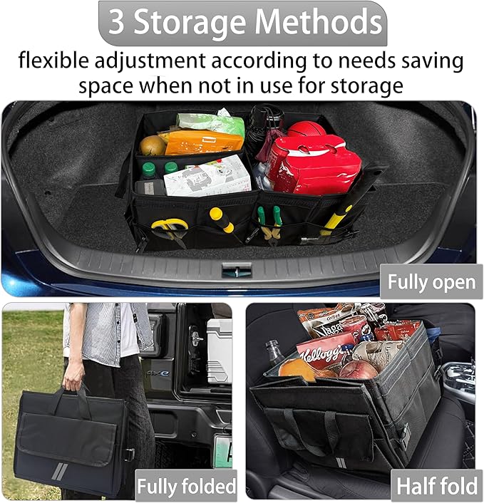 YOSRTER for Dodge Charger Durango Challenger Ram Car Trunk Organizer Collapsible Storage Box with Handle Foldable Lid Non Slip Bottom Sturdy Base Panel for Dodge Accessories, 2 Compartment (Gray Trim)