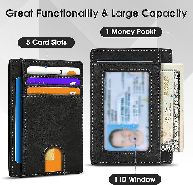 Slim Minimalist Wallet for Men,Front Pocket Wallet RFID Blocking Small Thin Credit Card Holder for Men Black