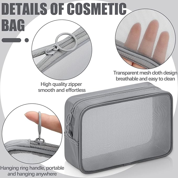 Weewooday 4 Pcs Mesh Makeup Bag Mesh Cosmetic Bag Travel Toiletry Pouch with Zipper Mini Makeup Cosmetic Purse for Daily Accessory(Variety Pack,Gray)