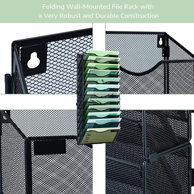 12 Tier Mesh Hanging File Organizer Vertical Wall File Organizer Wall File Holder for Office School Home, Black