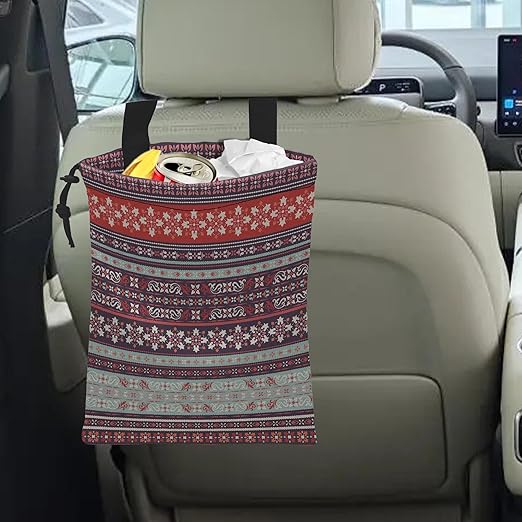 Car Trash Bag Boho Carnival Car Garbage Bag Hanging Car Trash Can for Back Seat with Drawstring