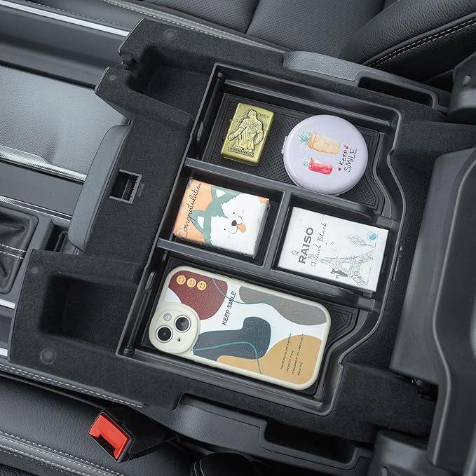 PIMCAR Compatible with 2019-2024 2025 2026 Dodge RAM 1500 2500 3500 Center Console Organizer ABS Plastic Material Interior Accessories Armrest Box Insert Tray (Black Trim)