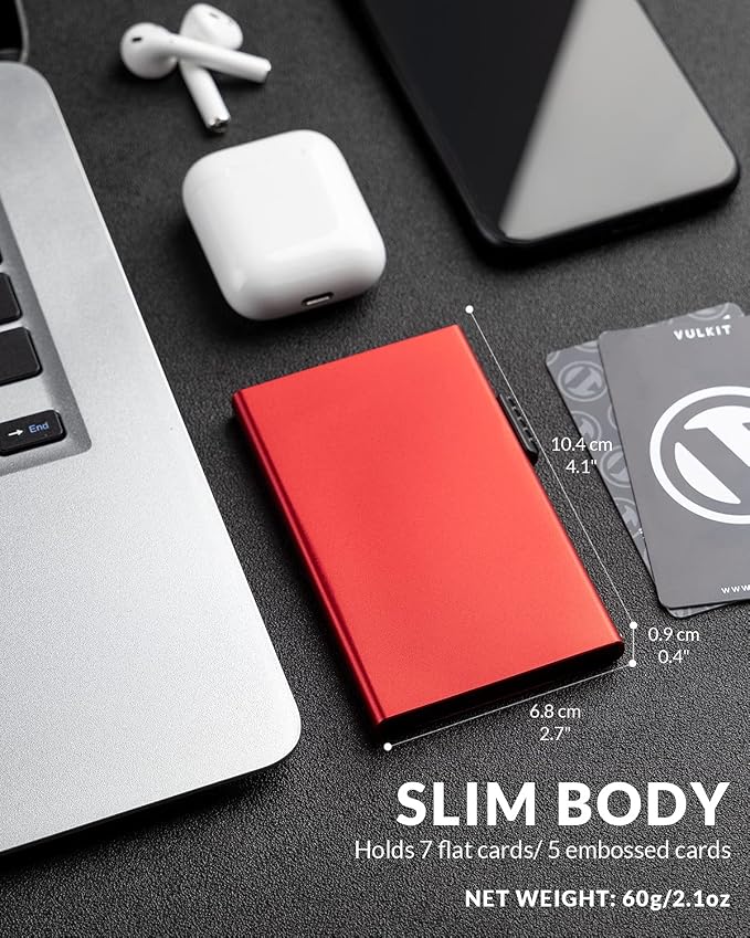 VULKIT Minimalist Credit Card Holder Pop Up Cards RFID Protection Slim Metal Wallet