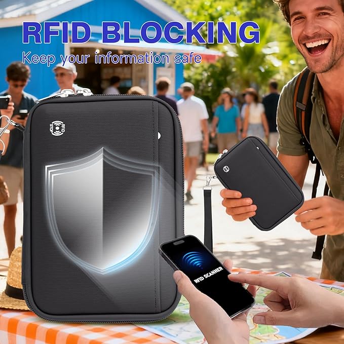 WALNEW Family Passport Holder for 5 - Large Travel Organizer Holds up to 6 Passports, RFID Blocking Water Resistant Document Wallet for Cards, Tickets, Boarding Passes